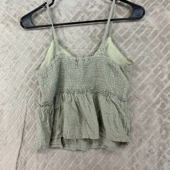 Sim & Sam Womens S Crop Tank Top Sage Green Embroidered Eyelet Floral Boho - Picture 11 of 15